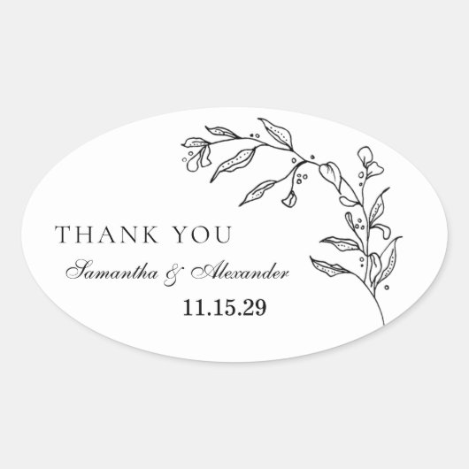 Elegant zwart & wit kuifje ovale sticker (Voorkant)