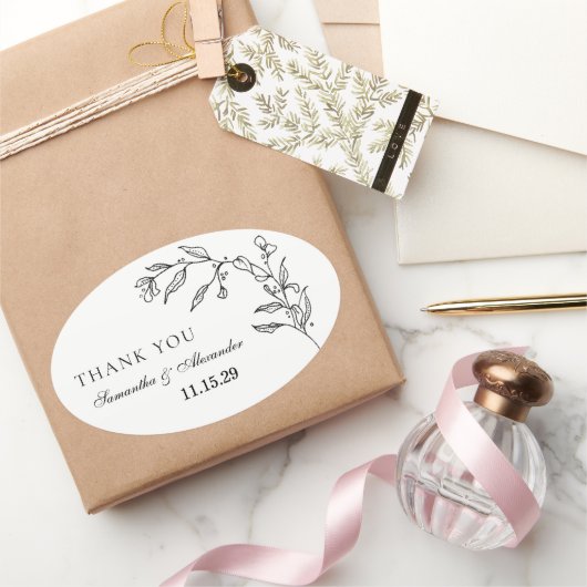 Elegant zwart & wit kuifje ovale sticker (Geschenken)