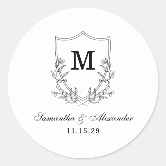 Elegant zwart & wit kuifje ronde sticker (Voorkant)