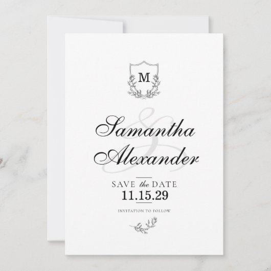 Elegant zwart & wit kuifje save the date (Voorkant)