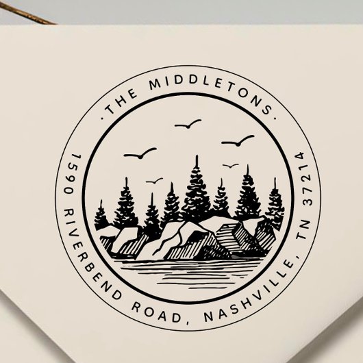 Elegant zwart-wit landschapsretouradres rubberstempel