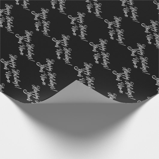 Elegant zwart-wit lavisch script kerst cadeaupapier (Hoek)