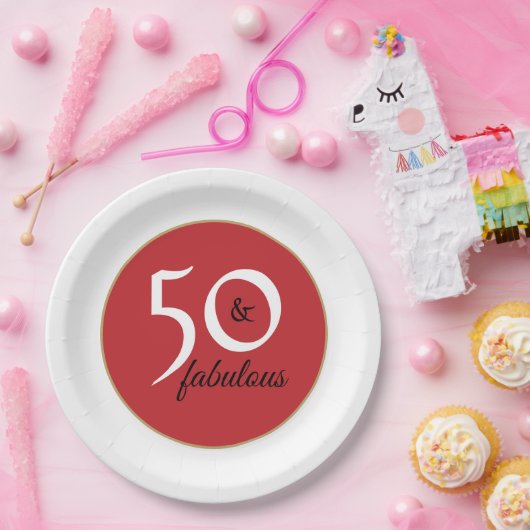 Elegant Zwart Wit Letters 50ste Verjaardagsfeest Papieren Bordje (Feest)