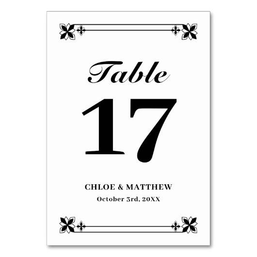 Elegant zwart wit Lijst namen en trouwdatum Kaart (Achterkant)