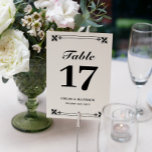 Elegant zwart wit Lijst namen en trouwdatum Kaart<br><div class="desc">Elegante tafelkaarten in zwart-wit met vetgedrukte lettertypen en een  lijsten detail aan de boven- en onderkant. Zwart-wit tafelnummerkaarten gepersonaliseerd met uw namen en trouwdatum in een elegant zwart-wit ontwerp.</div>