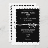 Elegant zwart wit lint boog monogram bruiloft kaart (Voorkant / Achterkant)