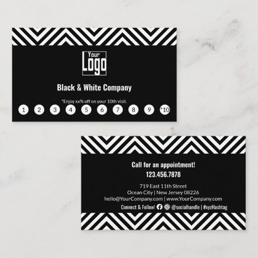 Elegant zwart-wit Logo Social Media Call Klantenkaartje (Voorkant / Achterkant)