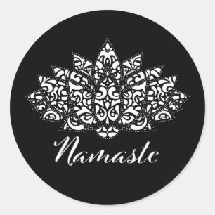 Elegant Zwart & Wit Lotus Yoga Namaste Ronde Sticker