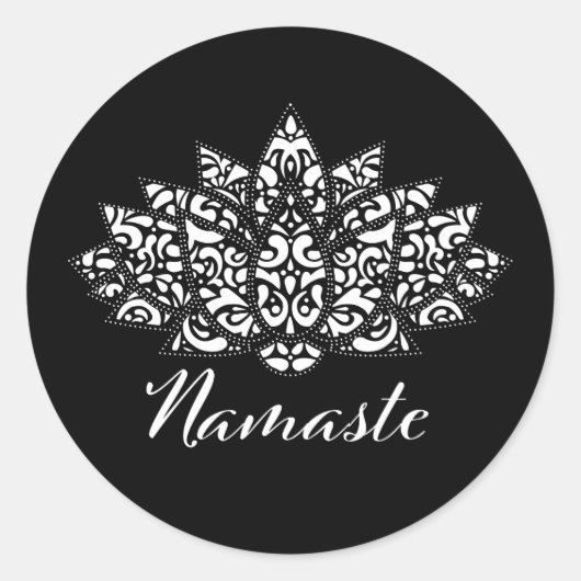 Elegant Zwart & Wit Lotus Yoga Namaste Ronde Sticker (Voorkant)