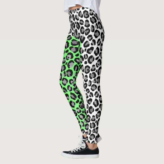Elegant Zwart Wit Luipaard Dierenprint Leggings (Links)