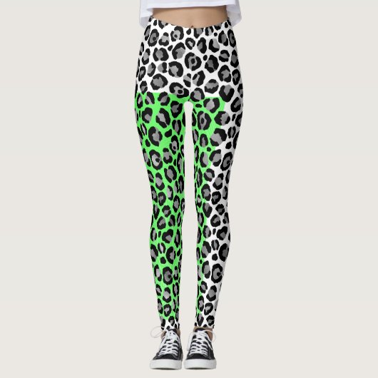 Elegant Zwart Wit Luipaard Dierenprint Leggings (Voorkant)