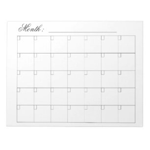 Elegant zwart wit Maandelijkse Kalender Planner Notitieblok