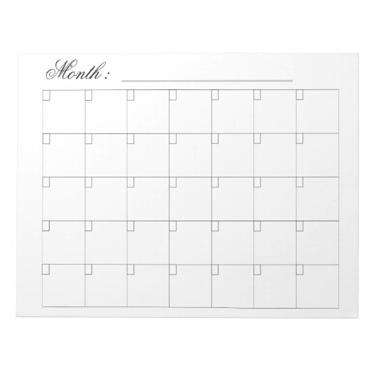 Elegant zwart wit Maandelijkse Kalender Planner Notitieblok (Voorkant)