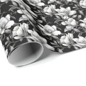Elegant zwart wit Magnolia bloem betegeld Cadeaupapier (Rol Hoek)