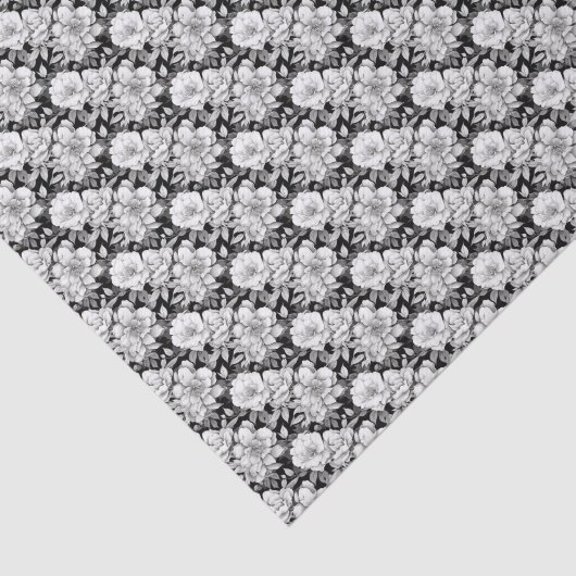 Elegant zwart wit Magnolia bloem betegeld Tissuepapier (Detail)