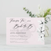 Elegant Zwart Wit Magnolia Tijd voor Theebruids Kaart (Staand voorkant)