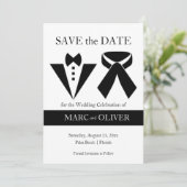 Elegant Zwart-wit Mannen Paar Bruiloft Save The Date (Staand voorkant)