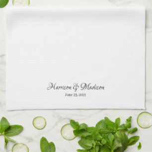 Elegant zwart wit manuscript douaneWedding gunst Theedoek