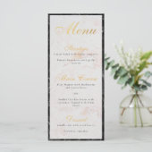 Elegant zwart wit marmer faux goud folie script menu (Staand voorkant)