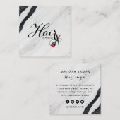 Elegant zwart-wit marmer haar, Jouw naam Vierkante Visitekaartje (Voorkant / Achterkant)