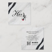 Elegant zwart-wit marmer haar op naam QR-code Vierkante Visitekaartje (Voorkant / Achterkant)
