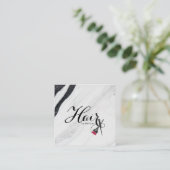 Elegant zwart-wit marmer haar op naam QR-code Vierkante Visitekaartje (Staand voorkant)