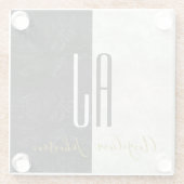 Elegant zwart-wit marmer monogram glazen onderzetter (Achterkant)