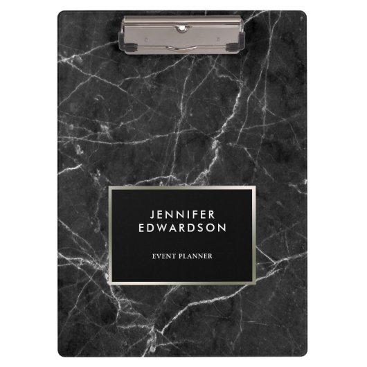 Elegant zwart wit marmer patroon gepersonaliseerd klembord (Voorkant)