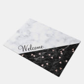 elegant zwart wit marmer roos goud geometrisch deurmat (Schuin)