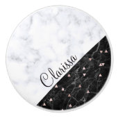 elegant zwart wit marmer roos goud geometrisch keramische knop (Voorkant)