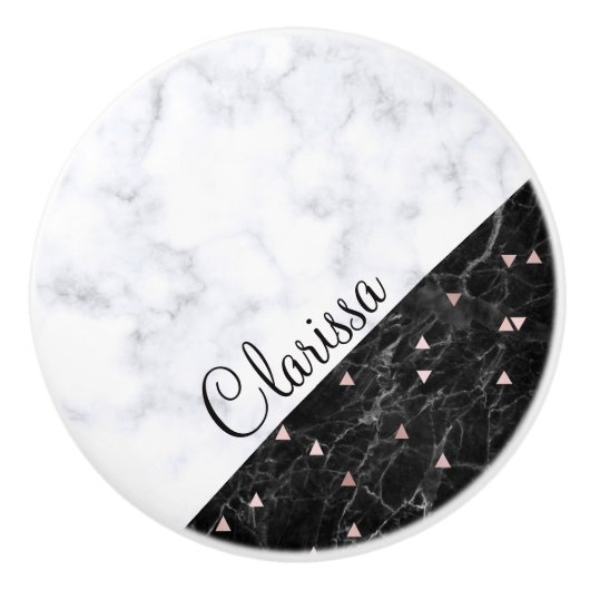 elegant zwart wit marmer roos goud geometrisch keramische knop (Voorkant)