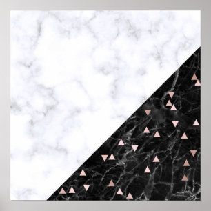 elegant zwart wit marmer roos goud geometrisch poster