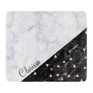 elegant zwart wit marmer roos goud geometrisch snijplank