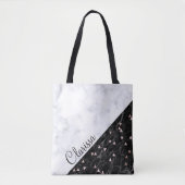 elegant zwart wit marmer roos goud geometrisch tote bag (Voorkant)