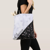 elegant zwart wit marmer roos goud geometrisch tote bag (Dichtbij)