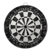 Elegant zwart-wit marmeren aangepaste naam bericht dartbord (Voorkant)