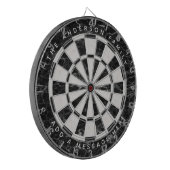 Elegant zwart-wit marmeren aangepaste naam bericht dartbord (Voorkant Links)