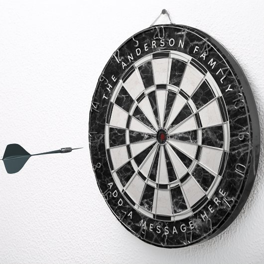 Elegant zwart-wit marmeren aangepaste naam bericht dartbord
