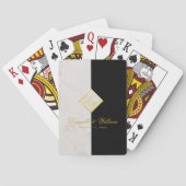 Elegant Zwart Wit Marmeren Monogram Gouden Bruilof Pokerkaarten (Achterkant)