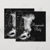 Elegant zwart-wit Masquerade Party Kaart (Voorkant / Achterkant)