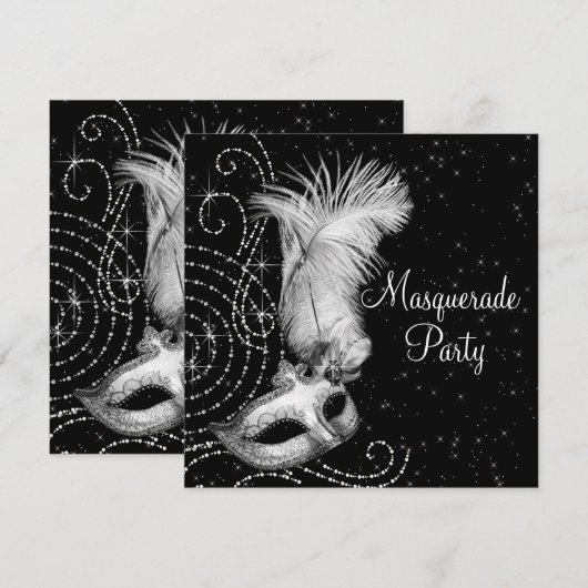 Elegant zwart-wit Masquerade Party Kaart (Voorkant / Achterkant)