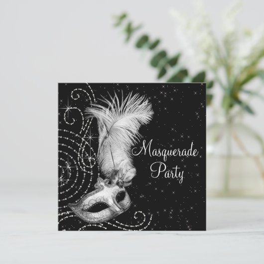 Elegant zwart-wit Masquerade Party Kaart (Staand voorkant)