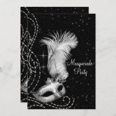 Elegant zwart wit Masquerade Party Kaart (Voorkant / Achterkant)
