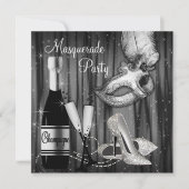 Elegant zwart wit Masquerade Party Kaart (Voorkant)