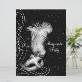 Elegant zwart wit Masquerade Party Kaart (Staand voorkant)