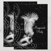 Elegant zwart wit Masquerade Party Kaart (Voorkant / Achterkant)