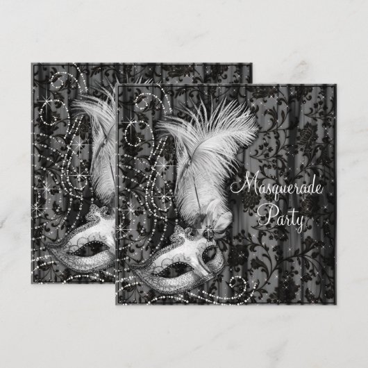 Elegant zwart wit Masquerade Party Kaart (Voorkant / Achterkant)