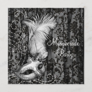 Elegant zwart wit Masquerade Party Kaart