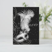 Elegant zwart-wit Masquerade Party RSVP (Staand voorkant)
