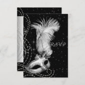 Elegant zwart-wit Masquerade Party RSVP (Voorkant / Achterkant)